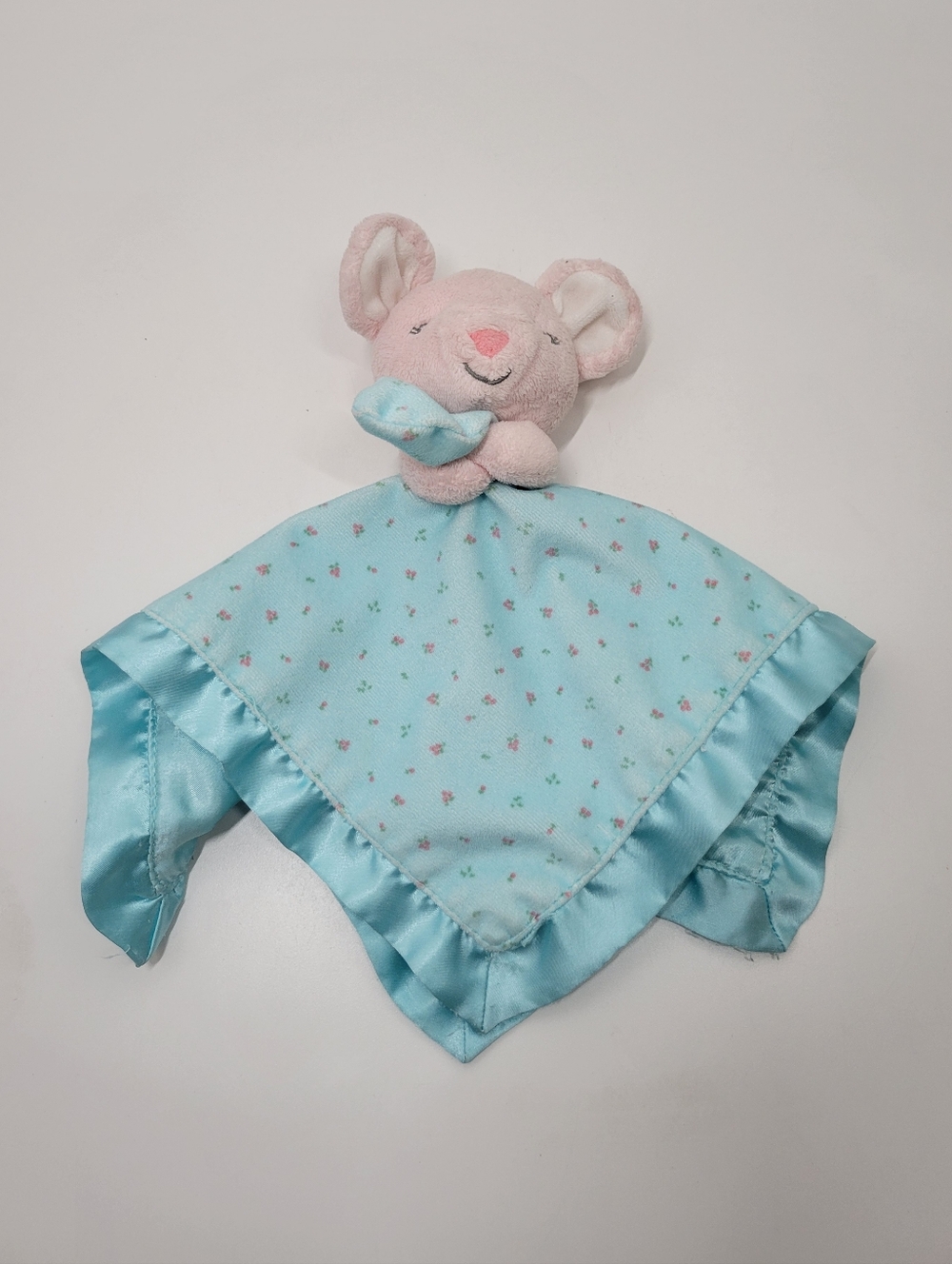 Carters Pink Mouse Blue Floral Baby Lovey Satin Trim Security Blanket